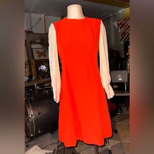 Vintage 1970’s Vibrant Orange Dress with White Sleeves